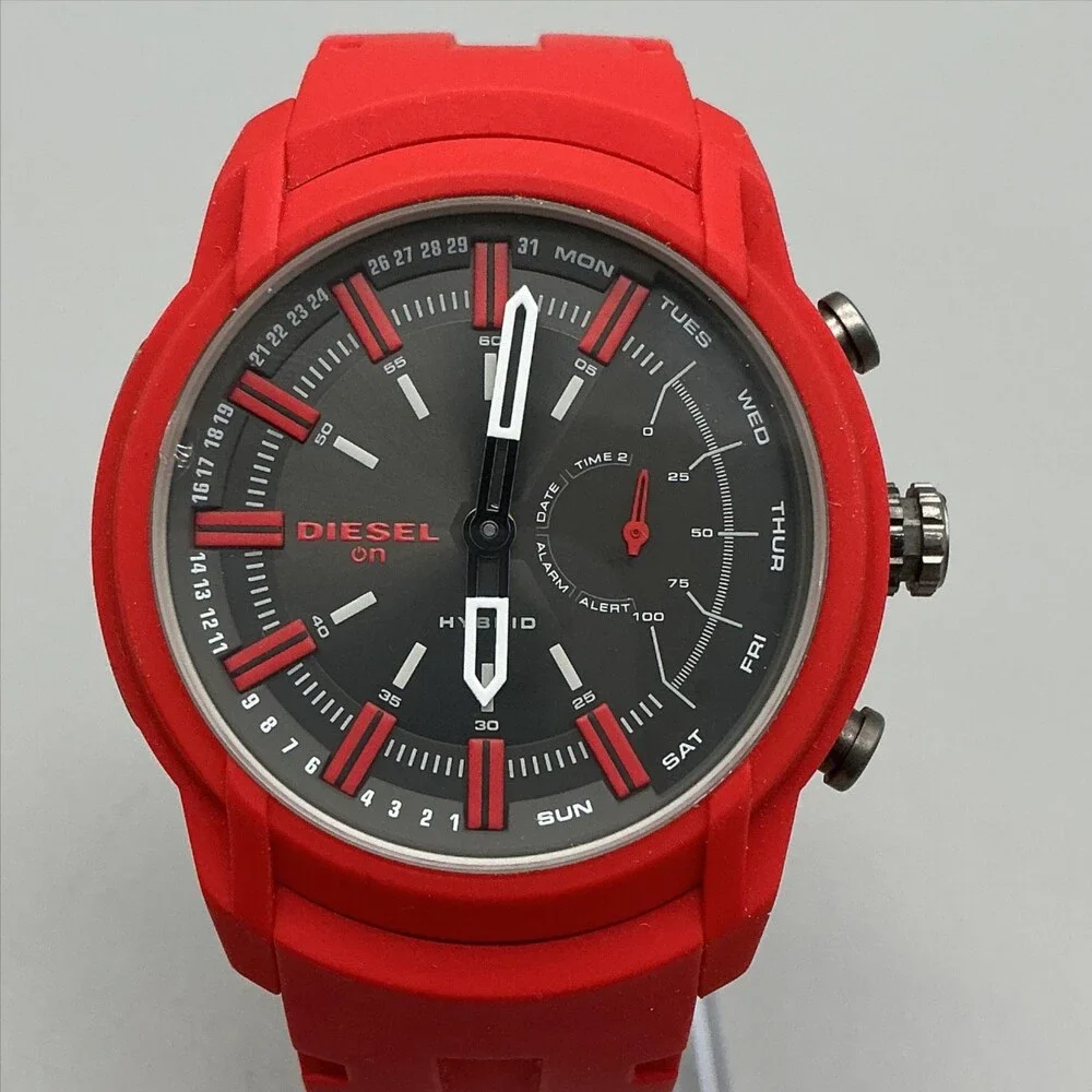 Diesel On Armbar Hybrid Smartwatch Mens Watch 44mm Red Silicone New Battery